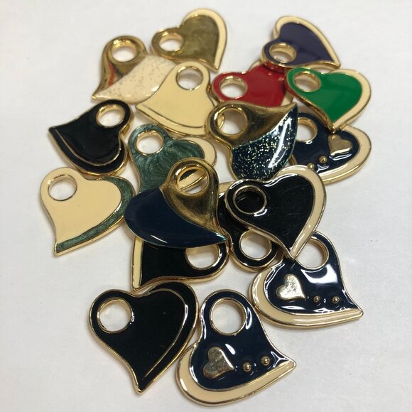 Gold Heart-Shaped Enamel Charms - Mixed Colors Decorative Pendants For DIY Jewel - Picture 4 of 5